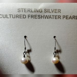 Genuine Freshwater Pearl Drop Sterling Silver Pierced Earrings